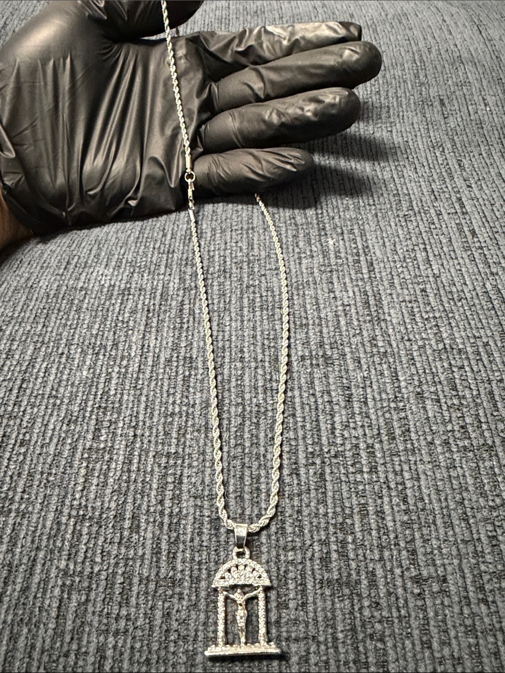 Sterling Silver Tone Religious Pendant Necklace - Sparkling Silver